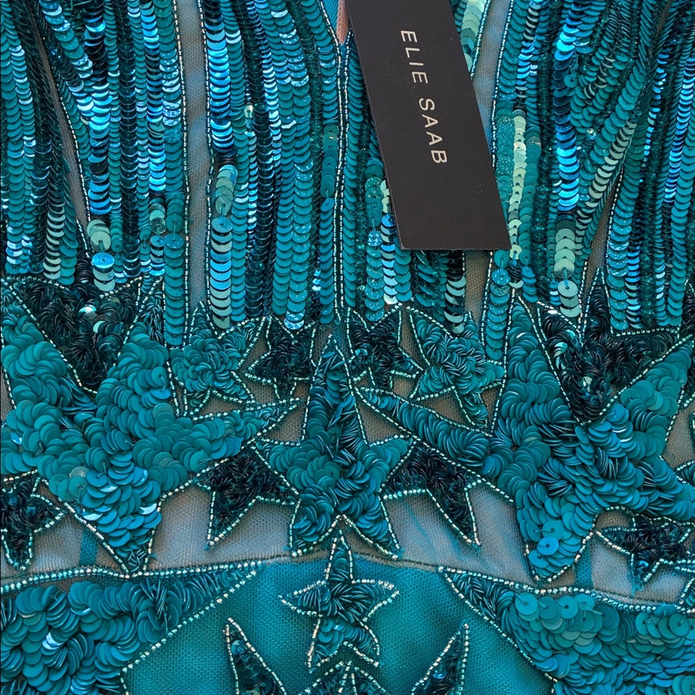 💗💗💗💗Elie Saab Turquoise Sequin Maxi Dress💗💗💗💗 - Picture 6 of 8